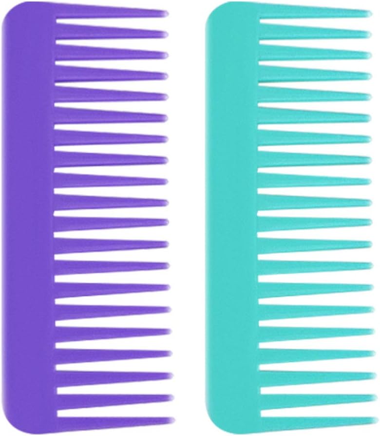 2 pcs Large Detangling Comb, Wide Tooth No Handle Detangler Styling Shampoo Comb for Curly Wet Dry Hair Thick Fine Womens Girls (Light Green, Purple)