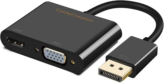 CableCreation Multi-Function DisplayPort to HDMI VGA Adapter, 2 in 1 DP1.2 DP to HDMI VGA Hub Male to Female Converter 4K@60Hz Video/Audio, Black