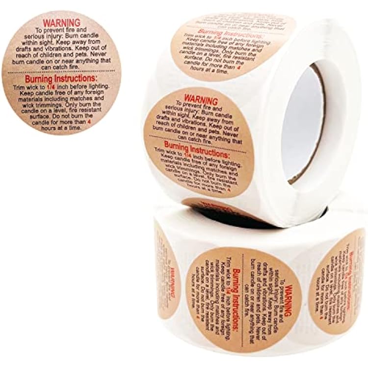 1000 Pcs Warning Labels, 1.5 Inch Safety Stickers for Candle Making DIY Jars, Brown
