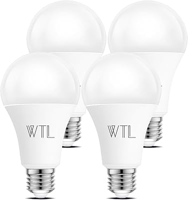 WTL A19 LED Light Bulbs 100 Watt Equivalent Not Dimmable, 3500K-4000K Natural White, 1600 Lumens, e 26 LED Bulbs 15W, Energy Saving Light Bulb for Living Room 4 Pack