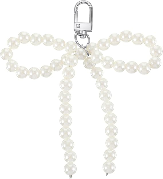 White Pearl Bow Keychain Cute Beaded Bowknot Keyring Aesthetic Bag Charms Keychain for Purse Car Keys Women Accessories
