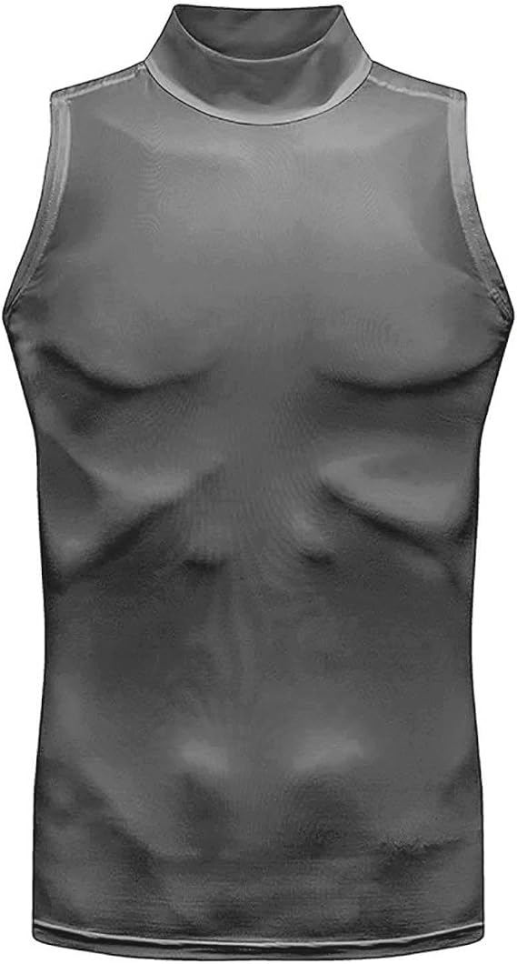 Mens Mock Turtleneck Tank Tops Quick Dry Sports Fitness Tops Sleeveless Compression Shirt Sports Base Layer Tank Top