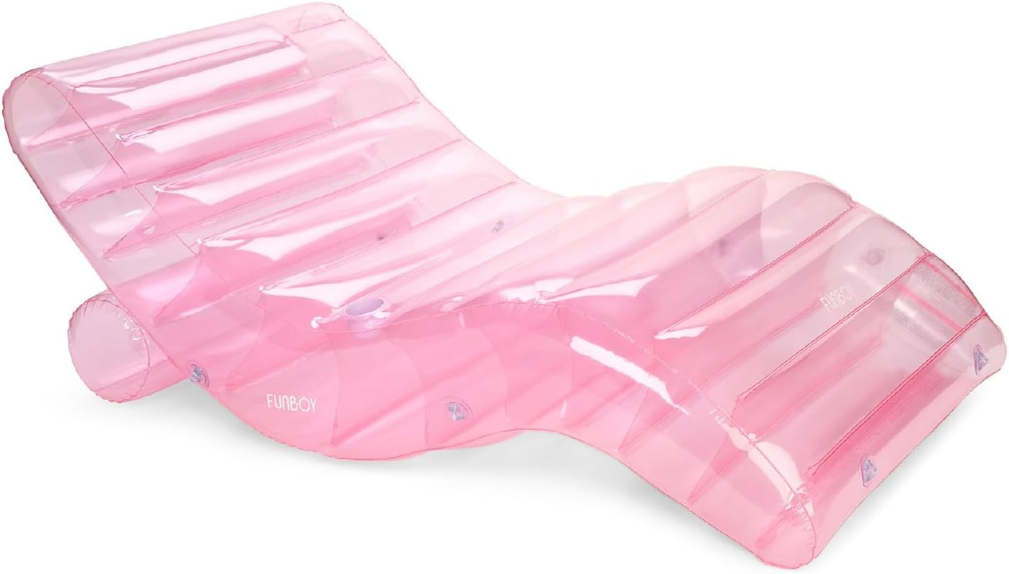 FUNBOY Giant Inflatable Luxury Clear Pale Pink Chaise Lounger, Chair Pool Float for Adults, Transparent Seaglass Green Material, Perfect for a Summer Pool Party