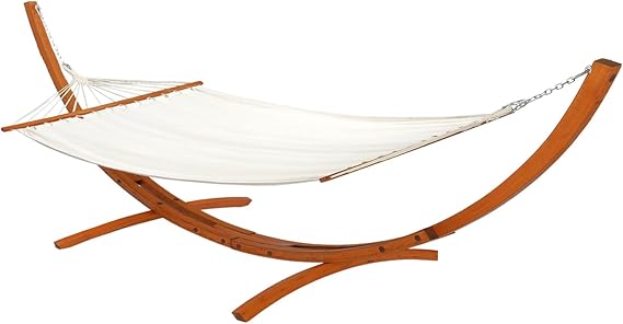 OnCloud Double Hammock Wood Arc Stand, Wooden Hammock W/Stand, Classic Natural Hammock Set for Yard, Garden (14 ft Set)