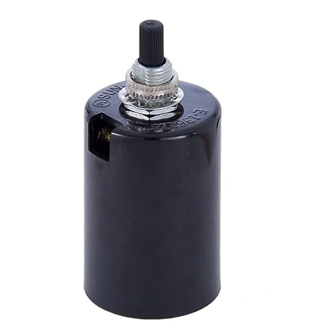 Medium Base Phenolic Husk Socket with Bottom Turn Knob,Black Plastic Husk Socket with On-Off Turn Knob,Screw terminals,1/8IP x 3/8" Long Bushing, 660W-250V (1-Pack)