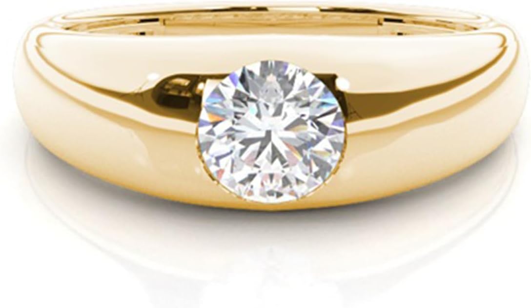 IGI Certified Lab Grown Diamond Engagement Rings for Men 10K 14K 18K Gold Dome Statement Ring with 1 Carat Round Cut Lab Grown Diamond Color D Clarity VS1-VS2
