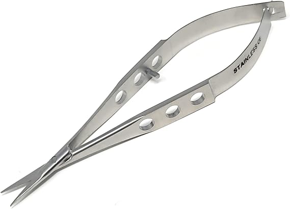 Castroviejo Micro Scissors 3.5", Fenestrated Flat Handle with Extra Sharp Blades Made of Premium Grade Stainless Steel (Straight)