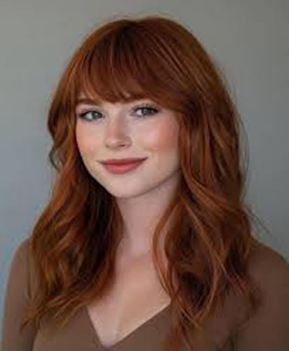 Orange Wig with Bangs Long Curly Wavy Orange Wigs for Women Natural Synthetic Halloween Cosplay Wig