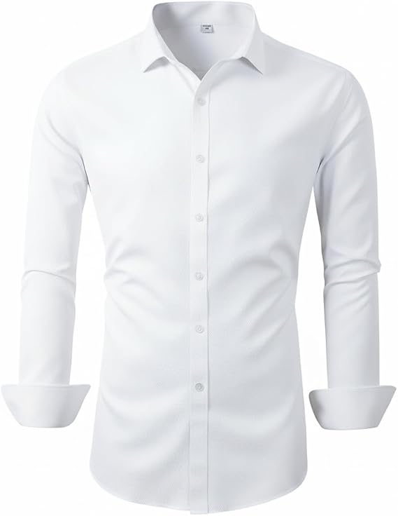Beninos Men's Dress Shirts Solid Long Sleeve Texture Business Casual Button Down Shirts