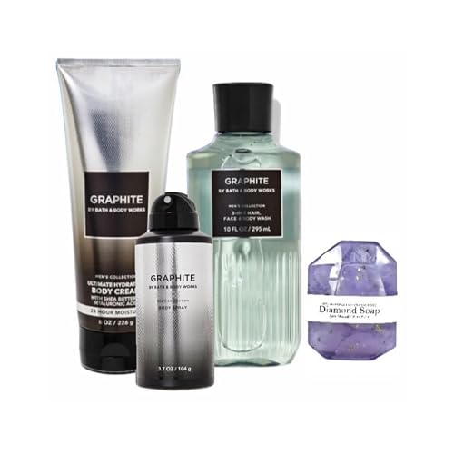 Bath & Body Works - Mens Collection - 3 Piece Bundle - Spray - Body Cream - Shower Gel and Diamond Soap Graphite