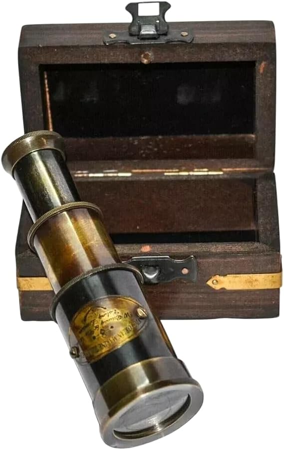 Antique Style Brass Telescope Maritime Spyglass with Wooden Box-Gift