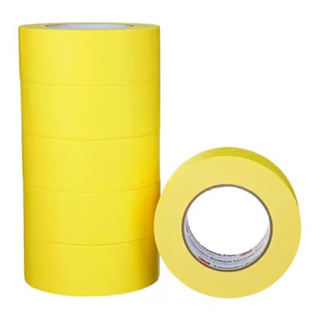 3M Automotive Refinish Masking Tape, 06656, 48 mm x 55 m, 6 Rolls High-Performance Yellow Crepe Paper Tape for Precise Auto Painting and Detailing