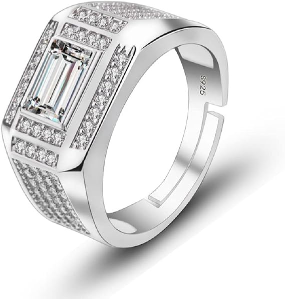 Men's Ring Fashion Simulation Diamond Ring Trendy Domineering Men's Ring S925 Sterling Silver Ring Fashion Luxury Simulation Diamond Wedding or Engagement Ring Luxury Jewelry CZC467 (White Gold)