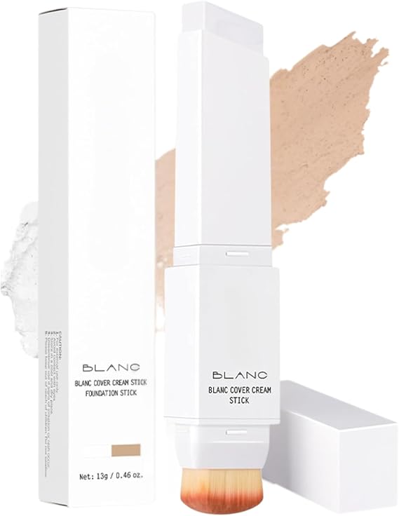2 in 1 Colour Changing Foundation Stick, Includes Detachable Brush, Full Coverage Base Makeup, Easy-to-Apply Refreshing White Foundation Stick with Moisturizing Effect for Daily Use 3#Natural