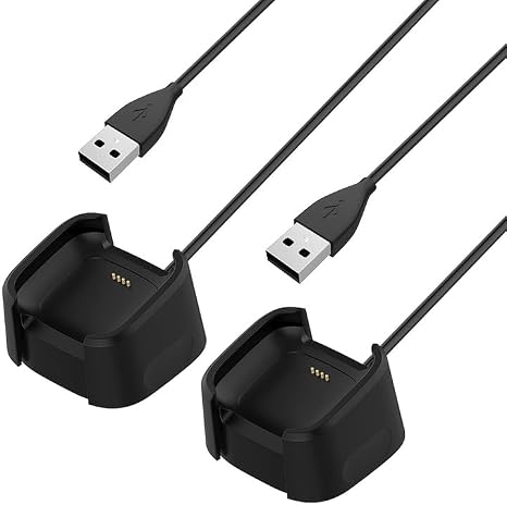 3.3Ft USB Charger Compatible with Fitbit Versa 2 Charger Dock Anti-Slip Replacement Smartwatch Charging Cable Stand 2 Pack-(Not for Versa/Versa Lite)