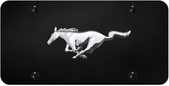 Au-Tomotive Gold Mustang Horse Chrome on Black Plate