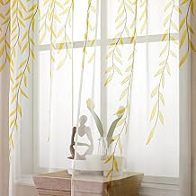 BROSHAN Yellow Sheer Window Curtains 2 Panels, Light Yellow Curtain Sheers Vine Leaves Pattern Voile Bedroom Curtains Rod Pocket Transparent Drapes for Living Room