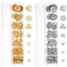 816Pcs Bead Caps, Antique Gold and Silver Metal Alloy Flower Spacer Bead End Caps, 7 Styles for DIY Jewelry Making Supplies