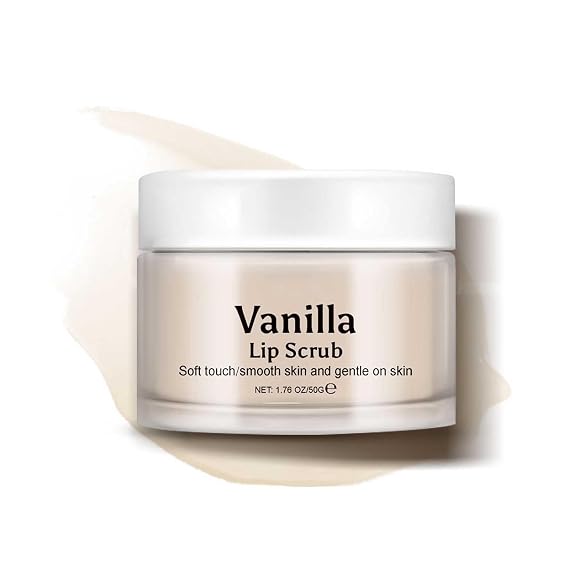Vanilla Lip Scrub Exfoliator, Natural Sugar Exfoliator & Moisturizer for Dry Lips, Chapped Lips, Gently Exfoliator Treatment Lip Scrub Smooth Soft, Plump Lips, Reduces Lip Lines