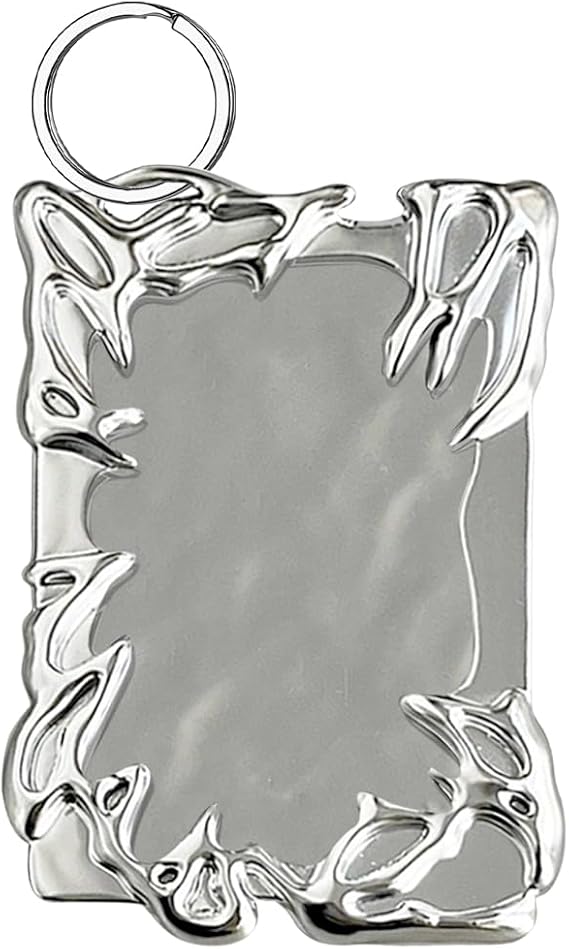 Electroplate Plastics Frame Photocard Holder Keychain Silver Plating Irregular Frame Photo Card Holder Keychain Y2K ID Badge Holder Photocard Keychains For Student Card Case Stationery Office Supplies