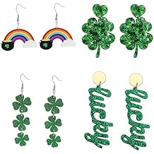 St Patricks Day Earrings Stud Green Earrings For Women Acrylic Earrings Lucky Clover Rainow Earrings Shamrock Holiday Earrings Bulk Irish 4 Pairs...