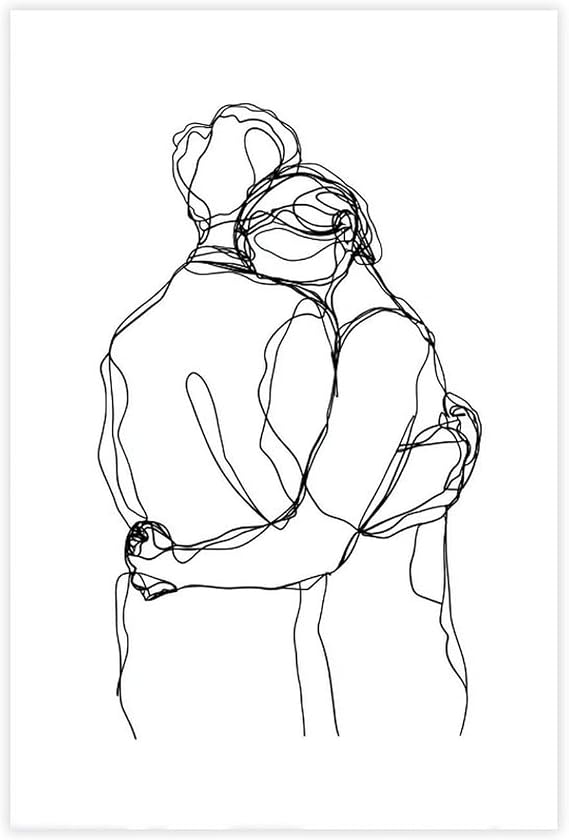 Couples Wall Decor Black and White Line Art Abstract Love Painting Minimalist Poster Prints Romantic Hug Kiss Holding Line Drawing for Bedroom Living Room Bathroom Wall Decor