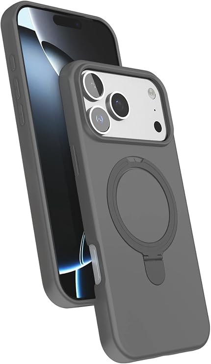 Coverzone iPhone 17 Pro Max ile uyumlu Kılıf MagSafe ile uyumlu MP-Regal Katlanabilir Standlı El parmak geçmeli Kablosuz Şarj Destekli Gri