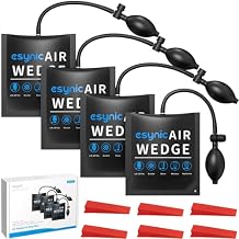 eSynic 4 Pack Heavy-Duty Air Wedge Bag Kit 300lbs Polyurethane Rubber Door Lifting Bag with Quick-Release Valve & 6 Wedges Durable Air Shim Pump Up to 2" Lift Height for Door Window Installation