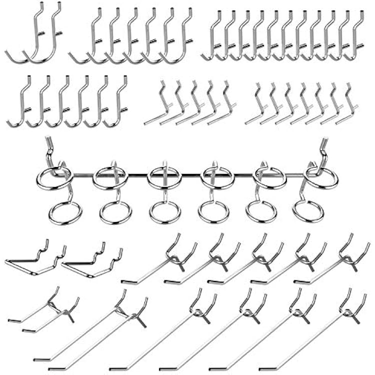 Hiltex 53106 Pegboard Hook Assortment Set, 50 Piece Heavy Duty, Pegboard Hooks for Tools, Garage & Workshops Hooks and Holders, Accessories for Craft Room, Wall Storage Shelving Peg Hooks