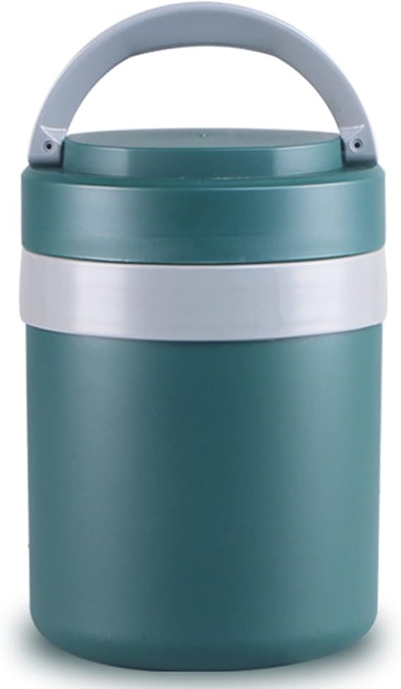 LFFH Stackable Insulated Food Storage, Set Soup Hot Food Containers for Lunch Portable Food Jars for Soups Liquid and Solid Foods LYWY (Color : Green, Size : 14x14x19.7cm)