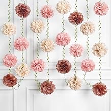 Dusty Pink Party Decorations Rose Gold Dusty Pink Beige Tissue Paper Flowers Pom Pom with Leaf Ribbon Hanging Garland Streamer for Birthday Baby Shower Wedding Bridal Shower Engagement Party Supplies