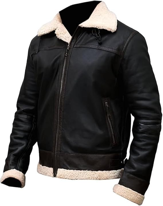 Men's RE 4 Leon Kennedy Gaming Black Cosplay Style Shearling Leather Jacket