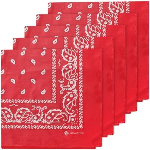 ZENO 100% Cotton & Natural Fibers Bandana Scarf - Soft, Durable, Machine Washable Unisex for Men & Women - 5 Pack