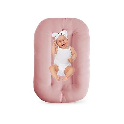 Baby Lounger 0-18 Months, Baby Lounger for Newborn, Soft Organic Cotton Breathable Lounger for Infants Pink Baby Lounger