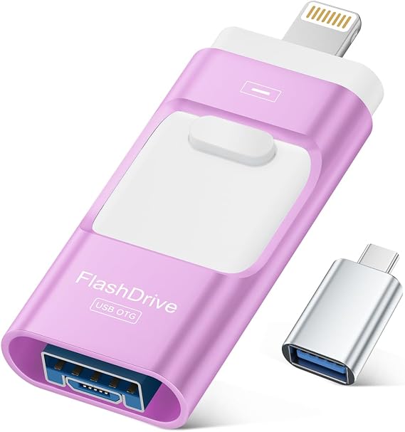 ROSPE MFi Certified 256GB iPhone Flash Drive, Photo Stick Memory Stick for iPhone iPad, USB Thumb Drive for Photos Videos Transfer & Backup, External Storage Compatible for iPhone/Android (Purple)