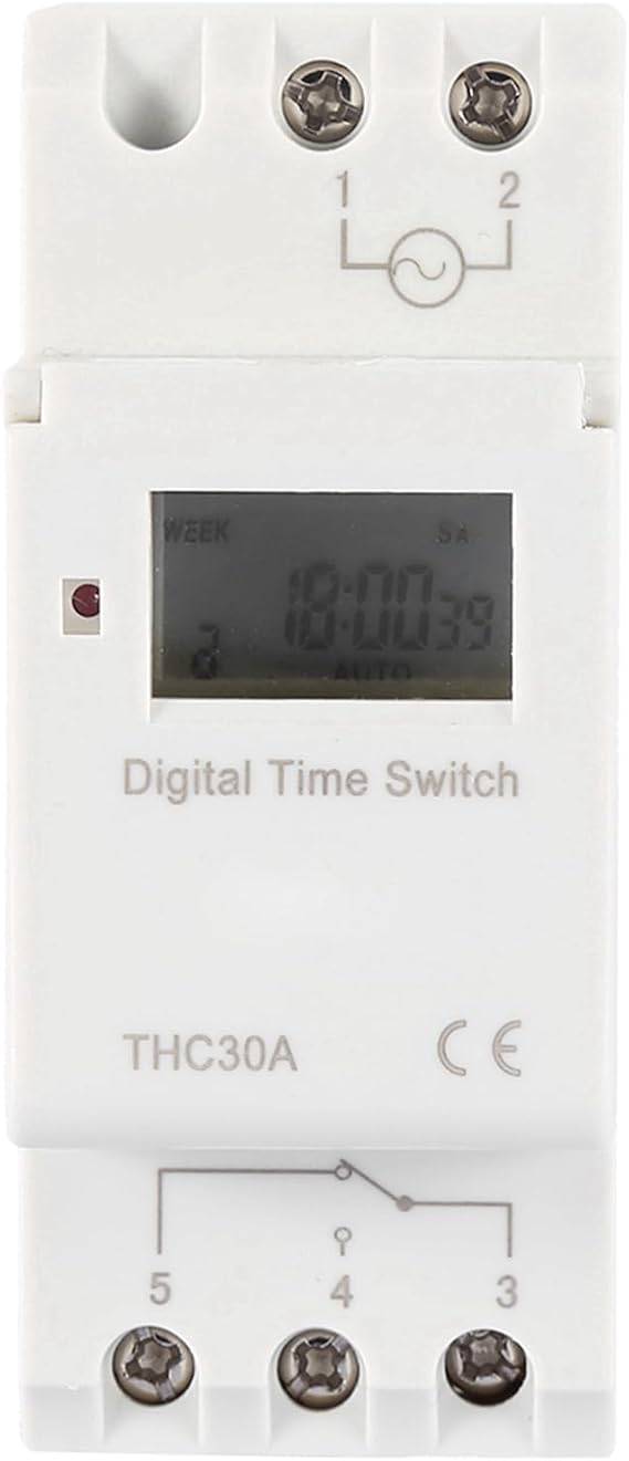 Oumefar THC 30A Digital DIN Rail Timer Switch Programmable Electronic LCD Time Control Switch 16 On/Off Timer Settings for Street Lamp Neon Lamp etc(220V)