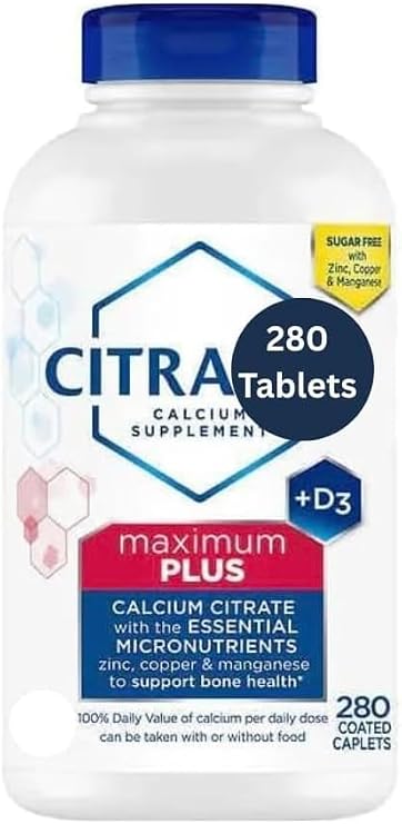 Citra Maximum Plus, Calcium Citrate + Vitamin D3 Supplement Tablets, 280 ct.