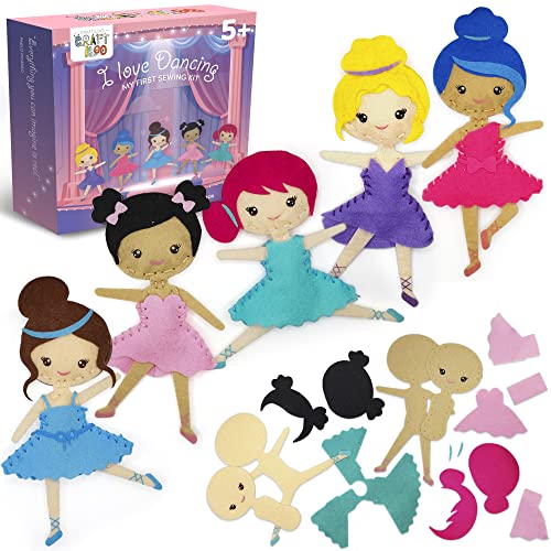 CRAFTILOO Ballerina Dancers Sewing Kit for Kids, Fun and Educational Craft Set for Boys and Girls Age 5-12, Sew Your Own Felt Ballerina Craft Kit for Beginners