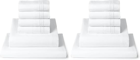 Mellanni Queen Sheet Set - 6-Piece Iconic Collection Bedding, (Including 4 Pillowcases), 16-Inch Deep Pocket, Easy Care, Extra Soft, Cooling Sheets, Brushed Microfiber - White (Pack of 2)