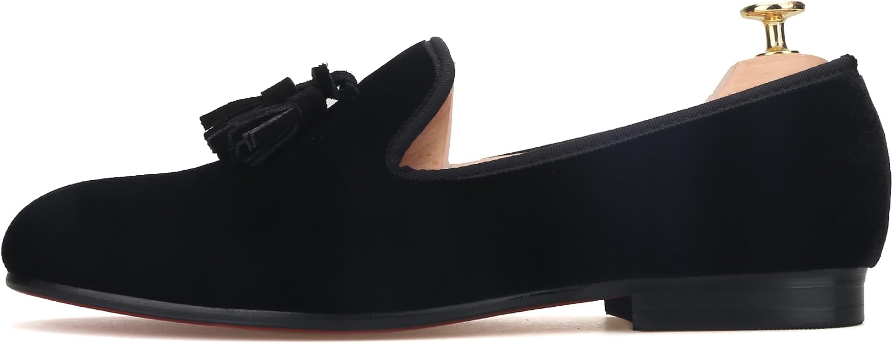 FERUCCI Men Handmade Black Smoking Velvet Slippers Flat Loafers with Tassel