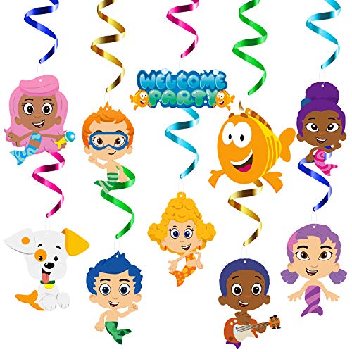 YINGENIVA 30PCS Guppies Theme Party Spirals Decorations, Guppies Swirl Hanging Ceiling Decorations, Seabed Theme Birthday Party Supplies, Party Decor Supplies for Kids, Cartoon Birthday Decor for Kids