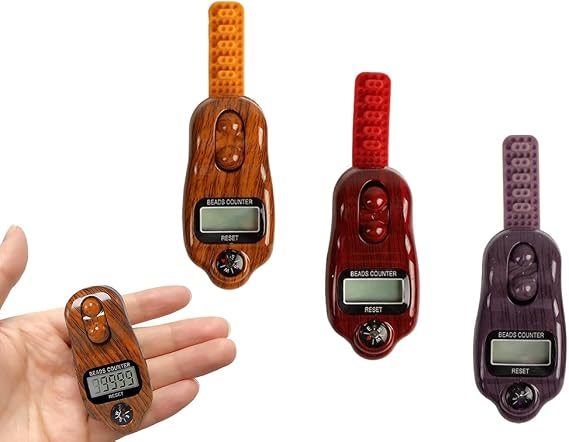 Anlising Digital Beads Counter, 3PCS Digital Tasbih Tally Counters, Digital-Counter with Compass, Resettable Finger Counter,Electronic Rotating Prayer Beads Counters,for Meditation,Muslim Prayer