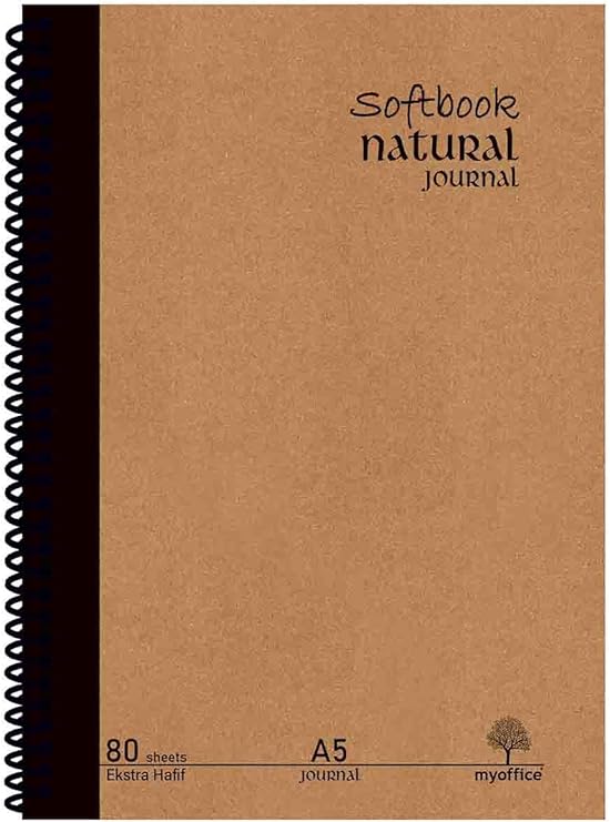 Etika Natural Journal A5 Spiralli Sert Kapak Defter – 80 Yaprak (160 Sayfa), Kareli– Günlük, Ofis ve Hediye Kullanımı İçin Not Defteri