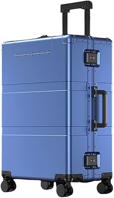 28 inch All Aluminum Magnesium Hardside Carry on Luggage with Wheels, Zipperless Hardshell Checked Luggage with TSA Lock, Airline Approved Suitcase Metal Rolling Luggage for Travel, Business Blue