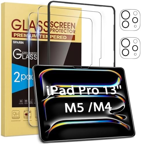 SPARIN 22 Pack Screen Protector for iPad Pro 13 inch M5M4 20252024-8th 7th generation Camera Lens Protector, Tempered Glass with Alignment FrameCase FriendlyApple Pencil Pro support