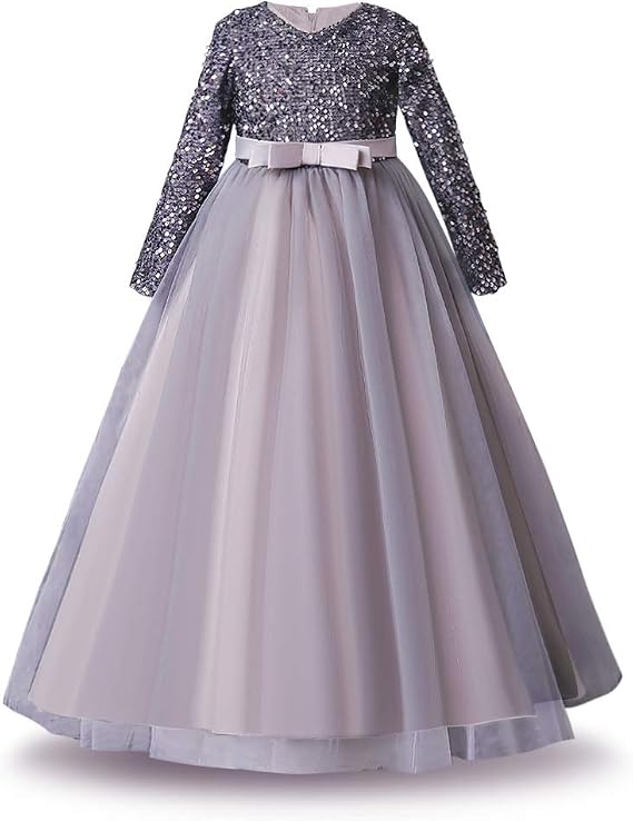 Sequins Flower Girls Lace Dress for Kids Wedding Bridesmaid Pageant Party Maxi Gown Irregular Puffy Tulle Dresses 3-14Y