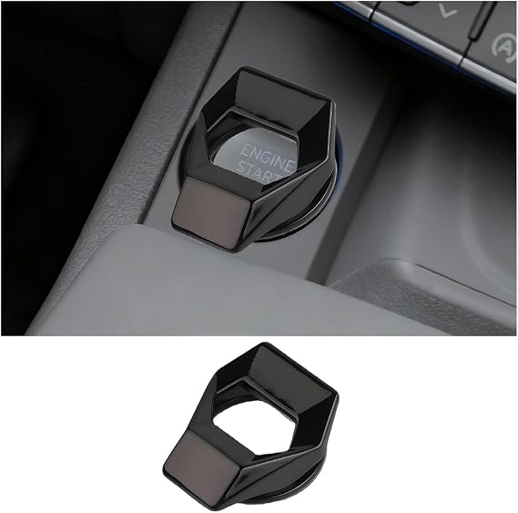 Car Engine Start Stop Button Cover, Zinc Alloy Vehicle Push to Start Button Key Ignition Protective Sticker, Automotive Ignition Switch Decorative Cover, Universal for Vehicles (Black)