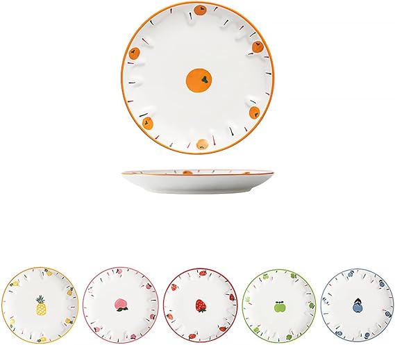 Set of 6 Ceramic Dessert, Cake, Appetizer & Snack Plates - 6 Inch Fruit Pattern Tea Party Serving Plates