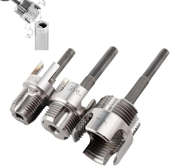 3Pcs PVC Pipe Threader Kit, 1/2, 3/4 and 1 Inch Pipe Thread Cutting Tool