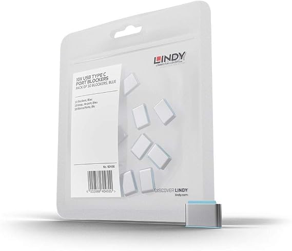 LINDY USB Type C Port Blockers (Without Key) - Pack of 10, Blue